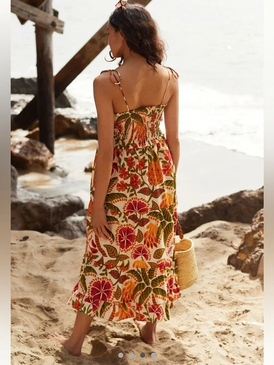 FARM Rio Orange Floral Maxi Dress with Tie Straps - Picture 3 of 5